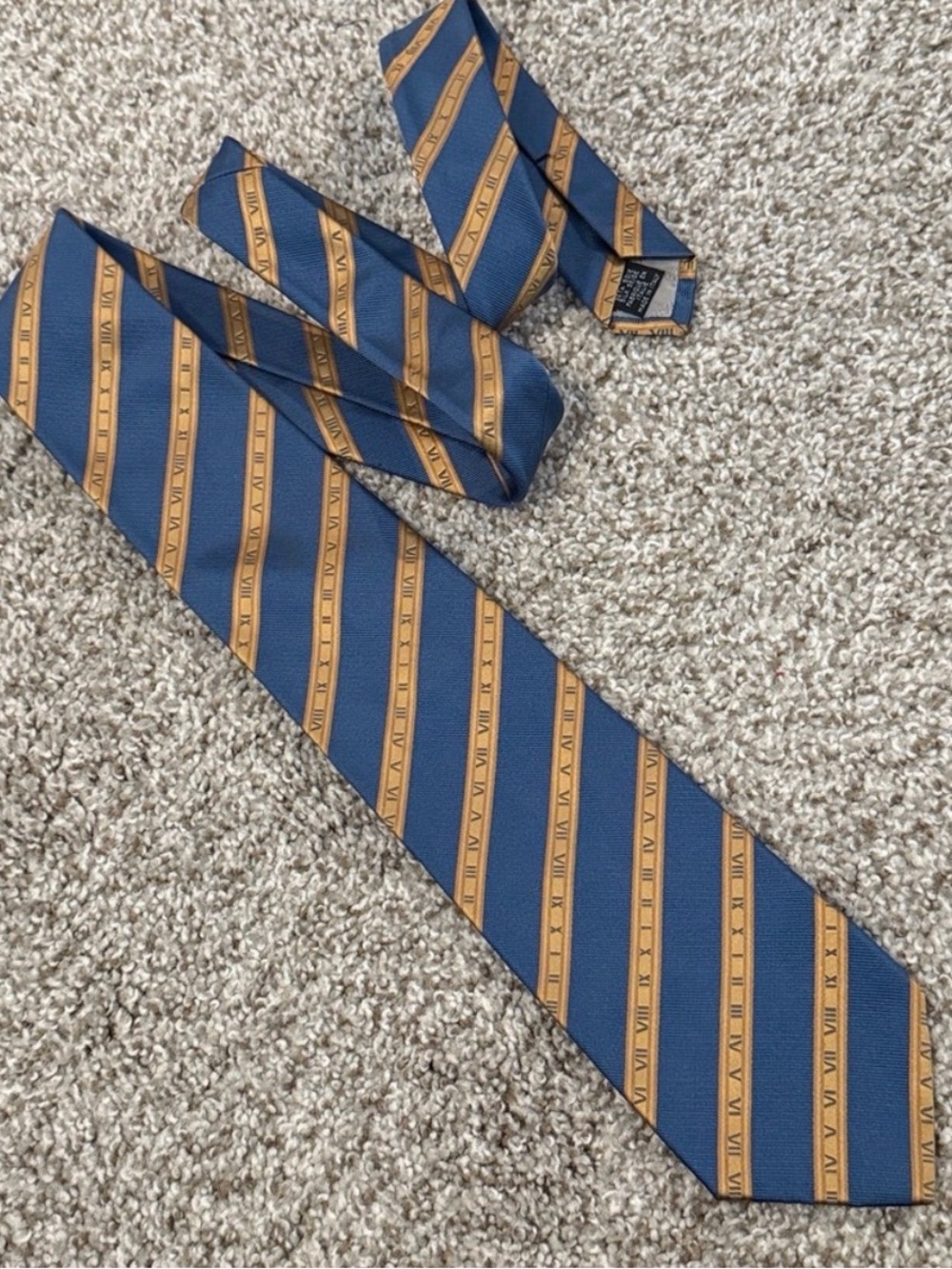 Tiffany & Co. Blue Tie with Gold Diagonal Stripe